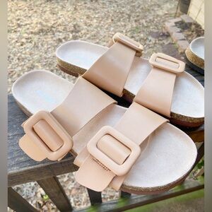 2 Pairs of Slide Sandals Black & Tan Summer Shoes Slip On Strappy Sandals